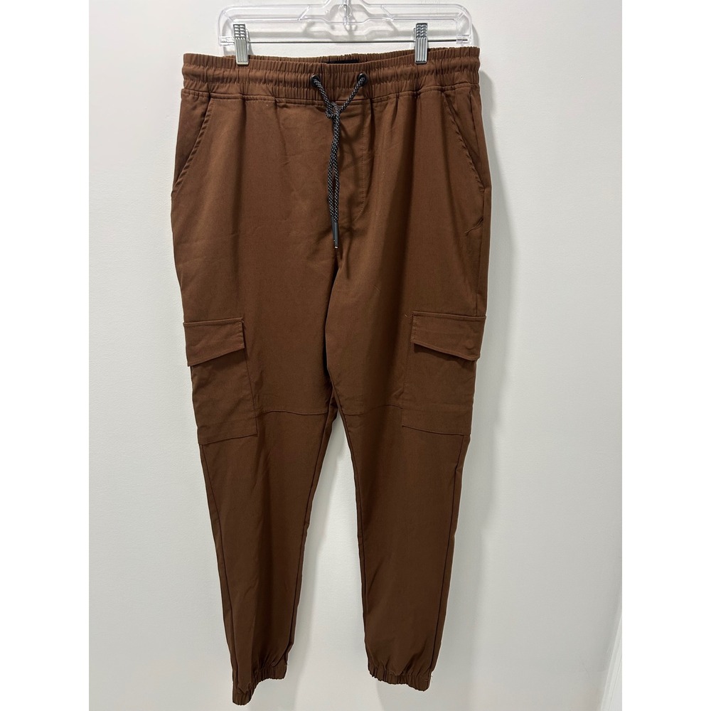 Joe Raider Collection Mens XL Brown Cargo Jogger Pants Elastic Waist Drawstring